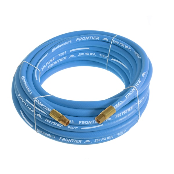 3/8" x 100' Blue EPDM Rubber Air Hose, 300 PSI, 3/8" MNPT x FNPSM